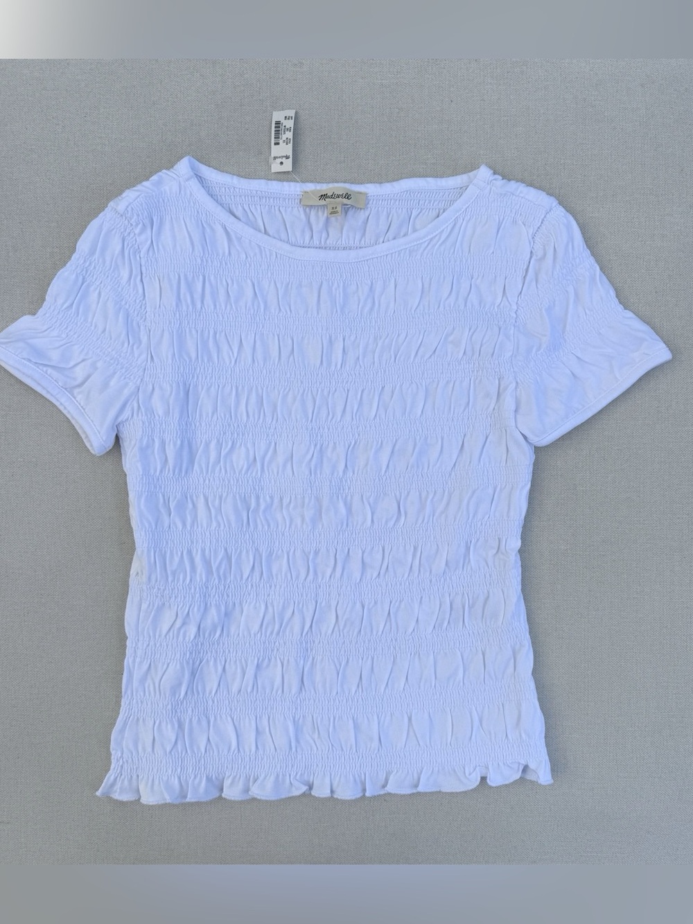 Madewell Smocked Short-Sleeve Boatneck Top White XS NWT